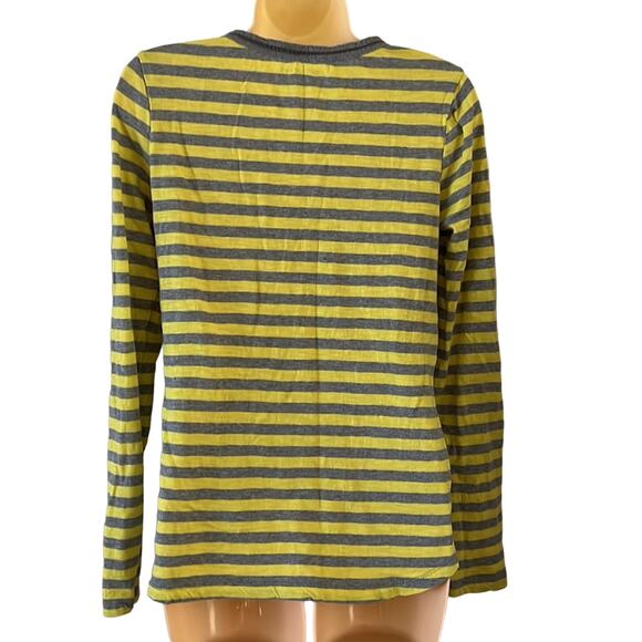 DKNY Jeans Size S Gray & Yellow Striped Knit Top Henley Convertible Sleeve Y2K - Picture 3 of 10